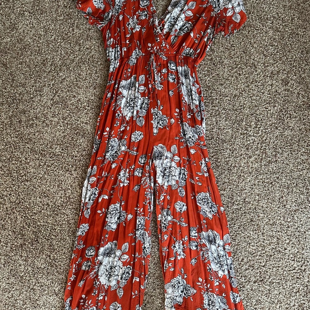 SHEIN Floral Burnt Orange Short Sleeve Romper